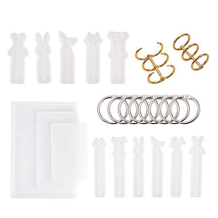 PandaHall Elite 3pcs A5 A6 A7 Notebook Cover Resin Casting Molds, 11pcs Silicone Bookmark Casting Epoxy Resin Mold with 18pcs Book Rings for DIY Resin Epoxy Craft Making