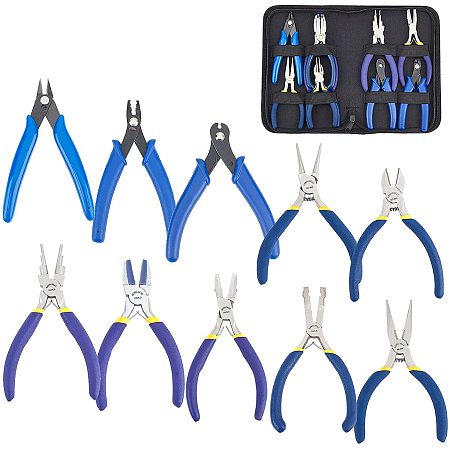 BENECREAT 10PCS Jewelry Pliers Set Jewelry Making Tools Accessories Include Bent Nose Pliers, Round Nose Pliers, Chain Nose Pliers, Wire Cutters with Carrying Pouch for Jewelry Making