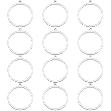 UNICRAFTALE 12Pcs 304 Stainless Steel Open Back Bezel Pendants Ring Circle Shape Charms Manual Polishing Hollow Frame Pendants for DIY Resin Pressed Flower Crafts Jewelry Making