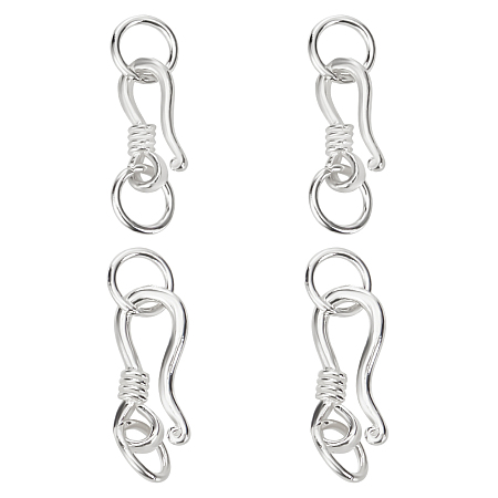 BENECREAT 4 Sets 925 Sterling Silver S-Shaped Hook Clasp 2 Silver Jewelry Clasps 16.5/20mm S-Shaped Hook and Eye Clasp Connector with Jump Ring for Jewelry Making Accessories