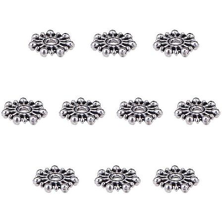 PandaHall Elite 300pcs Flower Spacer Beads Tibetan Alloy Antique Silver Metal Beads Jewelry Spacers for Bracelet Jewelry Making, 9.5x2mm