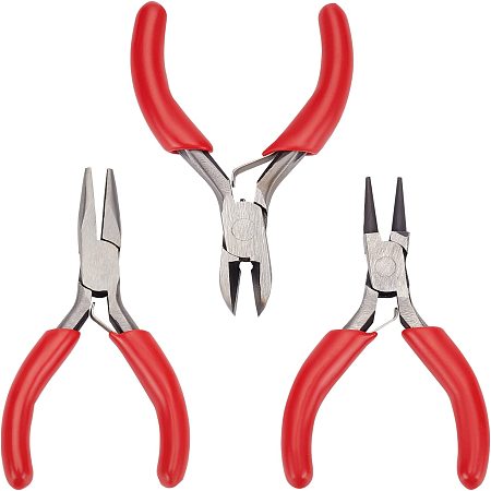 AHANDMAKER 3 Pcs Mini Pliers Tool Set, 3 Styles Wire Cutters Including Needle Nose Plier Round Nose Plier for Cutter Wire, Bending Steel Wire Small Object Grasping