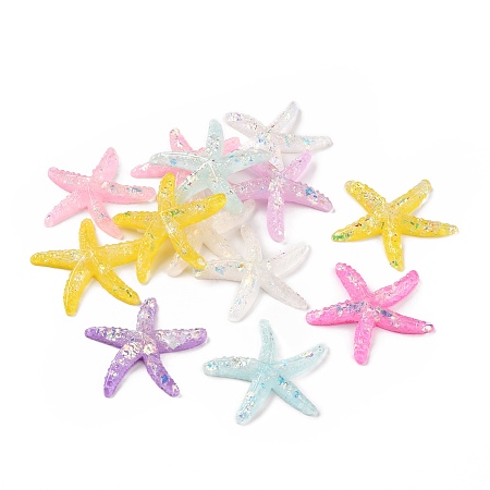Honeyhandy Opaque Resin Cabochons, Starfish/Sea Stars, Mixed Color, 38x39x6mm