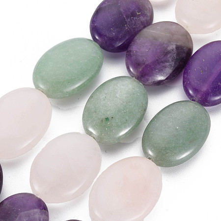 Natural Green Aventurine & Rose Quartz & Amethyst Beads Strands, Oval, 25x18x8~9mm, Hole: 1.6mm, about 16pcs/strand, 15.94 inch(40.5cm)