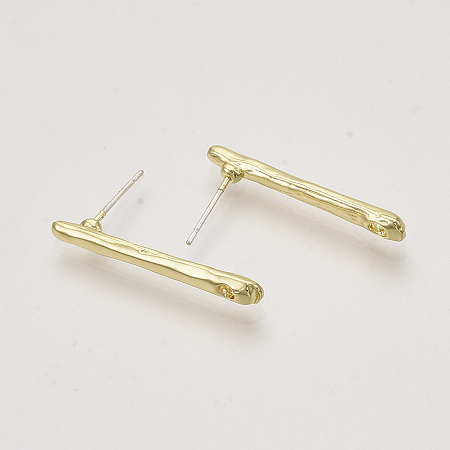 Honeyhandy Alloy Stud Earring Findings, with Loop and 925 Sterling Silver Pins, Carved with S925, Bar, Light Gold, 27.5x3.5mm, Hole: 1.5mm, Pin: 0.6mm