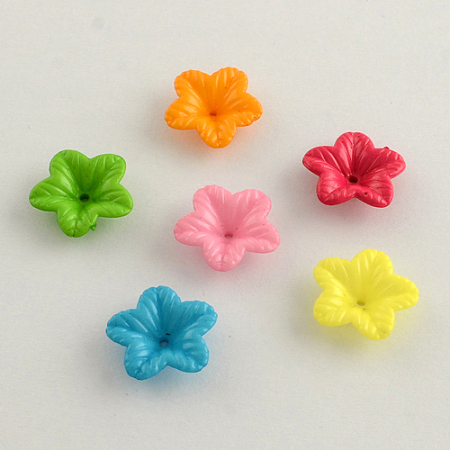 Honeyhandy Opaque Acrylic Flower Bead Caps, 5-Petal, Mixed Color, 18x5mm, Hole: 1.5mm