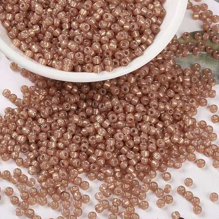 Honeyhandy MIYUKI Round Rocailles Beads, Japanese Seed Beads, 8/0, (RR553) Dyed Dark Peach Silverlined Alabaster, 3mm, Hole: 1mm, about 422~455pcs/10g