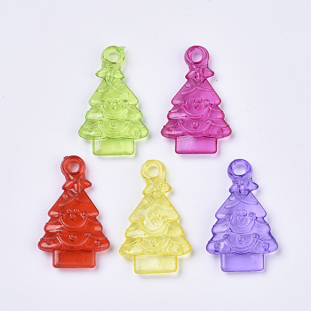 Arricraft Transparent Acrylic Pendants, Dyed, Christmas Tree, Mixed Color, 32.5x19.5x5.5mm, Hole: 3mm
