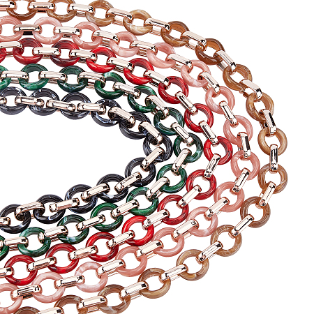 Gorgecraft Transparent Acrylic Handmade Cable Chain, Flat Oval, Mixed Color, 18.5x11.5x4.5mm and 20x18x8mm; 5strands/set