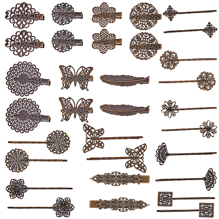 SUNNYCLUE DIY Hair Bobby Pin Making, with Iron & Brass Hair Clip Findings, Antique Bronze, 32pcs/set