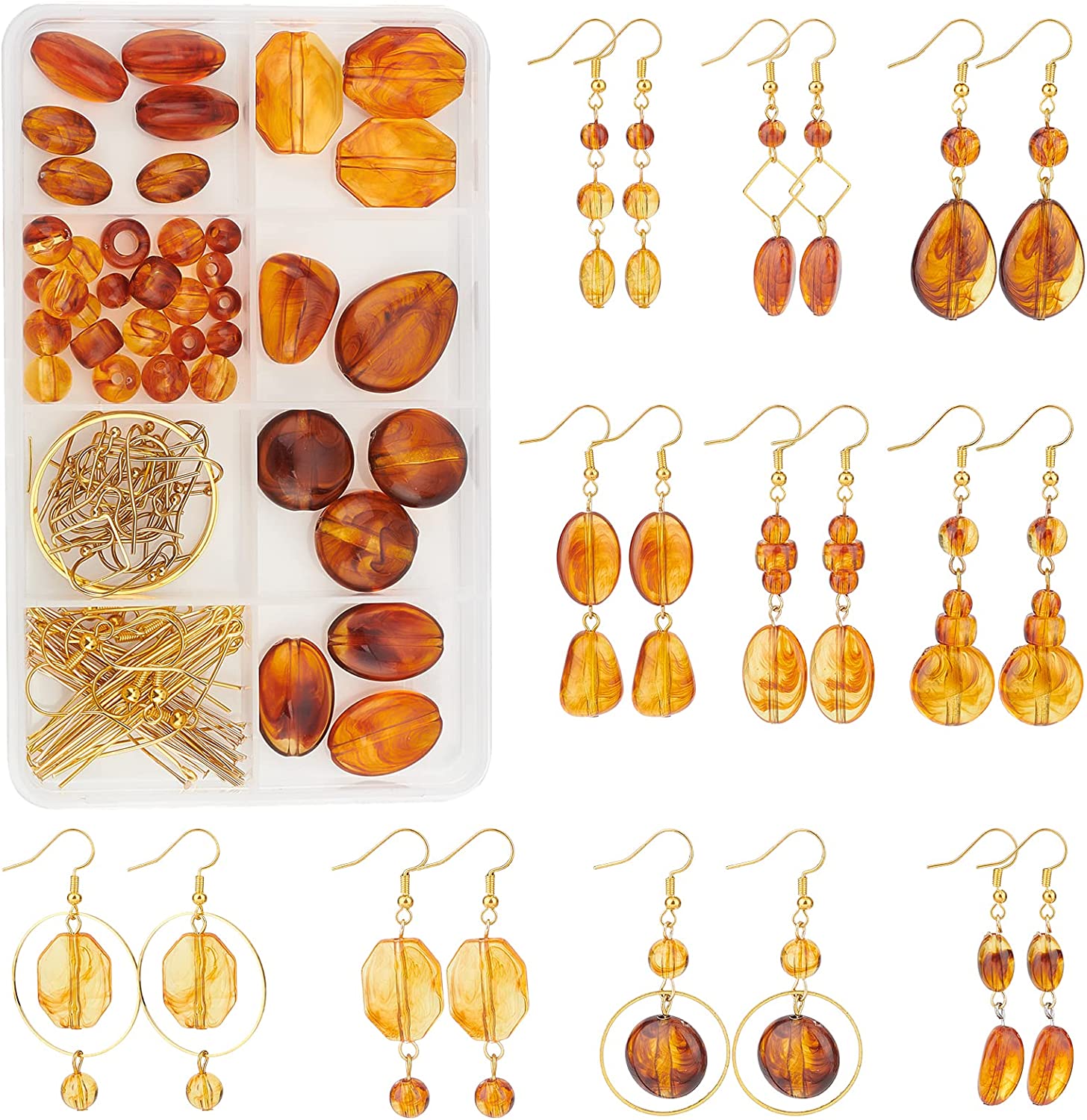 SUNNYCLUE 1 Box DIY 10 Pairs Teardrop Beads Acrylic Amber Beads