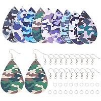 SUPERFINDINGS 9 Pairs 9 Colors Imitation Leather DIY Dangle Earring Making Kits Include Double Teardrop with Camouflage Pattern Pendants Iron Earring Hook Jump Rings for Earring Jewelry Making