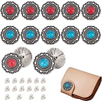 CHGCRAFT 16 Sets 2 Color 0.98 inch SunFlower Decorative Buckle Imitation Red and Blue Turquoise Round Shape Conchos with Iron Screw for DIY Leather Decorative Luggage Hardware Accessories