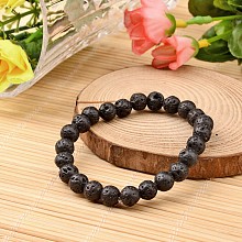 Honeyhandy Natural Lava Rock Beaded Stretch Bracelets, 56mm