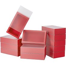 BENECREAT 12 Pack Red Rectangle Drawer Kraft Boxes, 17.2x10.2x4.2cm/6.77x4.02x1.65 inch Present Packaging Boxes with Frosted PVC Windows for Chocolates, Handmade Soap, Cosmetic Samples