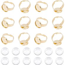 DICOSMETIC 12Pcs Finger Ring Trays Golden Round Blank Ring Bezel Trays Adjustable Rings Base Trays Stainless Steel Ring with 12Pcs Glass Cabochons for DIY Jewelry Ring Making, Tray: 12mm