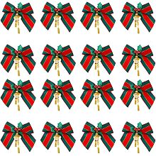 SUPERFINDINGS 40Pcs Christmas Bow with Bells Wreaths Bows Hanging Decoration 68~76mm Long Polyester Bowknot Ornaments for DIY Gift Wrap Christmas Party Decoration