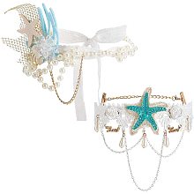 GORGECRAFT 2pcs Mermaid Hair Accessories Starfish Hairband Headpiece and Sea Star Necklace Summer Bohemia Ocean Peal Shell Crown Lace Hair Clip Wreath Choker Mermaid Costume Supplies for Women Girls