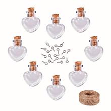 PandaHall Elite 20pcs Mini Heart Glass Jars Bottles with Cork Stoppers Wish Message Bottles, 20pcs Eye Screws, 30 Yards Twine