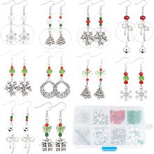 SUNNYCLUE 1 Box DIY 10 Pairs Christmas Charms Red Green Glass Beads Earrings Making Starter Kit Tibetan Style Antique Silver Snowflake Charms Christamas Tree Charms for Jewelry Making Kits Women