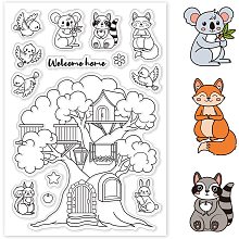 GLOBLELAND Animal and Tree House Silicone Clear Stamp Forest and Fox Transparent Silicone Stamp Rabbit and Flower Rubber Stamp for Scrapbook Journal Card Making