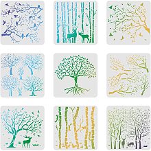 FINGERINSPIRE 9pcs Life of Tree Stencils 11.8x11.8inch Aspen Trees/Life Tree Stencils Painting Stencil Reusable Tree and Flying Birds Stencils for Painting on Wood Canvas Paper Fabric Floor Wall Tile