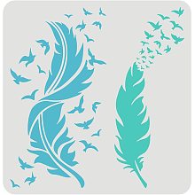 FINGERINSPIRE Feather Stencils for Painting 11.8x11.8inch Beautiful Feather Stencil Flying Bird Painting Stencil Bird's Feather Stencils for Painting on Wood, Canvas, Paper, Floor, Wall