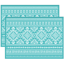 OLYCRAFT Self-Adhesive Silk Screen Printing Stencil, for Painting on Wood, DIY Decoration T-Shirt Fabric, Turquoise, Tribal Theme Pattern, 195x140mm