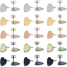 UNICRAFTALE 30pcs 5 Colors Heart Shape Stud Earring Stainless Steel Hypoallergenic Ear Stud Love Stud Earrings with Ear Nuts and 1.4mm Hole for DIY Earrings Jewelry Making