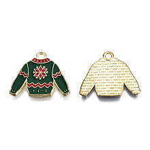 Honeyhandy Alloy Enamel Pendants, Cadmium Free & Lead Free, Light Gold, Sweater, Dark Red, 17x20x1mm, Hole: 1.6mm