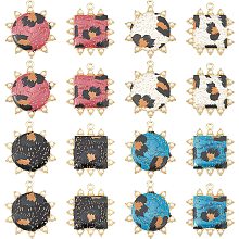 NBEADS 16 Pcs Leopard Print Alloy Pendants with ABS Pearl, 8 Styles Alloy Enamel Pendants Square Sun Shaped Metal Dangle Charms for Jewelry Making Necklace Bracelet Earring