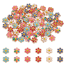 PandaHall Elite 60Pcs 6 Colors Light Gold Tone Alloy Enamel Beads, Flower, Mixed Color, 7x6.5x5mm, Hole: 1mm, 10pcs/color