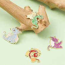 Honeyhandy 4Pcs 4 Style Alloy Enamel Pendants, Light Gold, Dragon Charm, Mixed Color, 29~30x25~32x1~1.5mm, Hole: 2mm, 1pcs/style