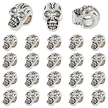 DICOSMETIC 50Pcs Skull Alloy European Beads, Large Hole Beads, Antique Silver, 12x8x9mm, Hole: 5mm