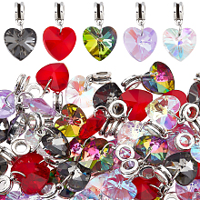 FINGERINSPIRE 50 Pcs 5 Colors Glass Heart Charms 25mm Long Large Hole Electroplating Love Heart Pendants with Bail Hanger Faceted Heart Dangle Charms for DIY Necklace Earrings Bracelet Jewelry Making