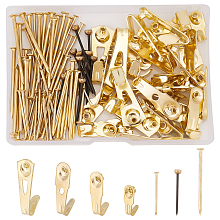 SUPERFINDINGS Picture Hanging Kit with Nails 40pcs Plaster Picture Hangers and 70pcs Nails Picture Hooks Gold Picture Hanging Hooks for Plaster Wall Wooden Wall Drywall Mounting, Hole: 1.8mm