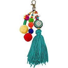 SUPERFINDINGS Bohemian Ethnic Style Bag Pedant with Alloy Swivel Clasp Tassel Purse Charm Colorful Pompom Ball Keychain Bead Hanging Ornament Car Rear Mirror Decoration for Woman Man Gift