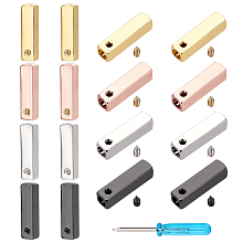 PandaHall Elite Rectangle Alloy Shoelace Buckle Connectors Sets, Capsule Shape Tie Shoe Lace Tie Locks Clips Ends, with Screwdriver, Mixed Color, 25x6x6mm, Hole: 2mm