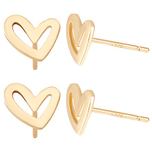 Beebeecraft 1 Box 20Pcs Heart Stud Earring 18K Gold Plated Brass Hollow Love Heart Stud Earrings Posts with Silver Earring Pins and Plastic Protector for Women and Girls Jewellery