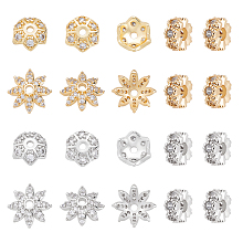 CHGCRAFT 24Pcs 6Styles Cubic Zirconia Spacer Beads Brass Spacer Beads Multi-Petal Flower Beads for DIY Jewelry Making DIY Crafts, Platinum & Golden