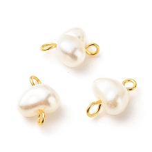 Honeyhandy ABS Plastic Imitation Pearl Connector Charms, with Brass Double Loops, Heart, Golden, 12.5~13x9x6mm, Hole: 1.8~2mm