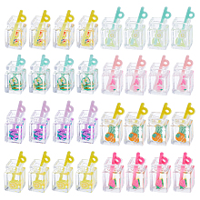 PandaHall Elite 32Pcs 8 Style Transparent Resin Pendants, Imitation Drink, Bottle, Mixed Patterns, 26.3~27.5x12~13x11mm, Hole: 1.8mm, 4pcs/style