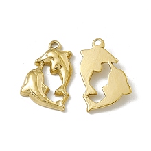 Honeyhandy Vacuum Plating 201 Stainless Steel Pendants, Dolphin Charm, Real 18K Gold Plated, 19x12x3mm, Hole: 1.6mm