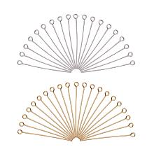 PandaHall Elite 160 pcs 40mm(1.57") 304 Stainless Steel Head Pins Findings Open Eye Pin 21-Gauge for Earring Pendant Jewelry Making, Golden/Silver