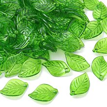 Honeyhandy Transparent Acrylic Pendants, Leaf, Lime Green, 17.5x11x1.5mm, Hole: 1.5mm, about 25g/bag