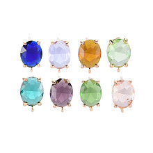 Honeyhandy Brass Stud Earring Findings, with Glass, Oval with Loop, Light Gold, Mixed Color, 12x8mm, Hole: 1.2mm, Pin: 0.6~0.7mm