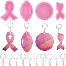 SUNNYCLUE DIY Keychain Making Sets, with Silicone Fondant Molds, Iron Keychain Clasp Findings & Jump Rings, Pink, 79x69x11mm