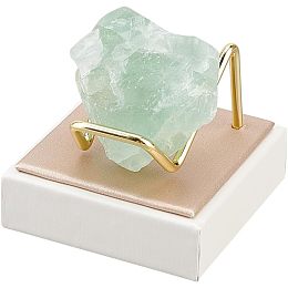 FINGERINSPIRE Stone Display Stand with White & Champagne PU Leather Base 2.2x2.2x1.7 inch Gold Metal Arm Display Stand Mineral Specimens Display Easel for Gemstones Agates Rocks Crystal Ball