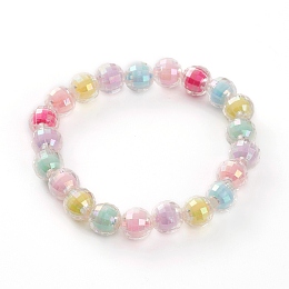 Honeyhandy Transparent Acrylic Beads Stretch Bracelets for Kids, Bead in Bead, AB Color, Faceted Round, Colorful, Inner Diameter: 1-7/8 inch(4.7cm)