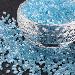 Honeyhandy 11/0 Two Cut Glass Seed Beads, Hexagon, Trans.Colours Rainbow, Sky Blue, Size: about 2.2mm in diameter, about 37500pcs/Pound